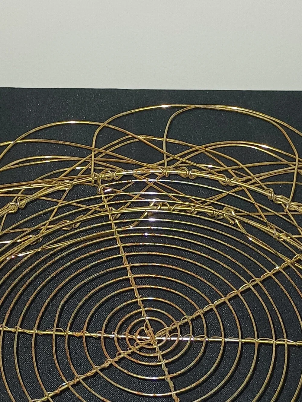 Collapsible Gold Wire Egg Collecting Basket Spirograph Pattern Vintage